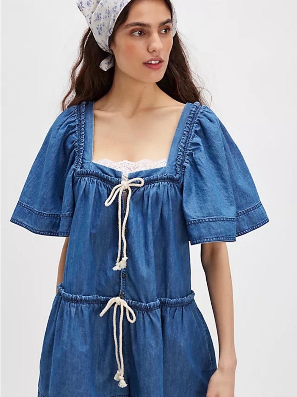 Free People County Line Blue Denim Romper